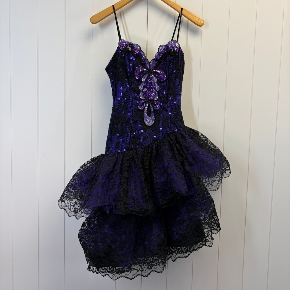 Vintage Loralie 80s Hoco Fairy Grunge Cocktail Dress Women Size 8 Prom Goth Glam